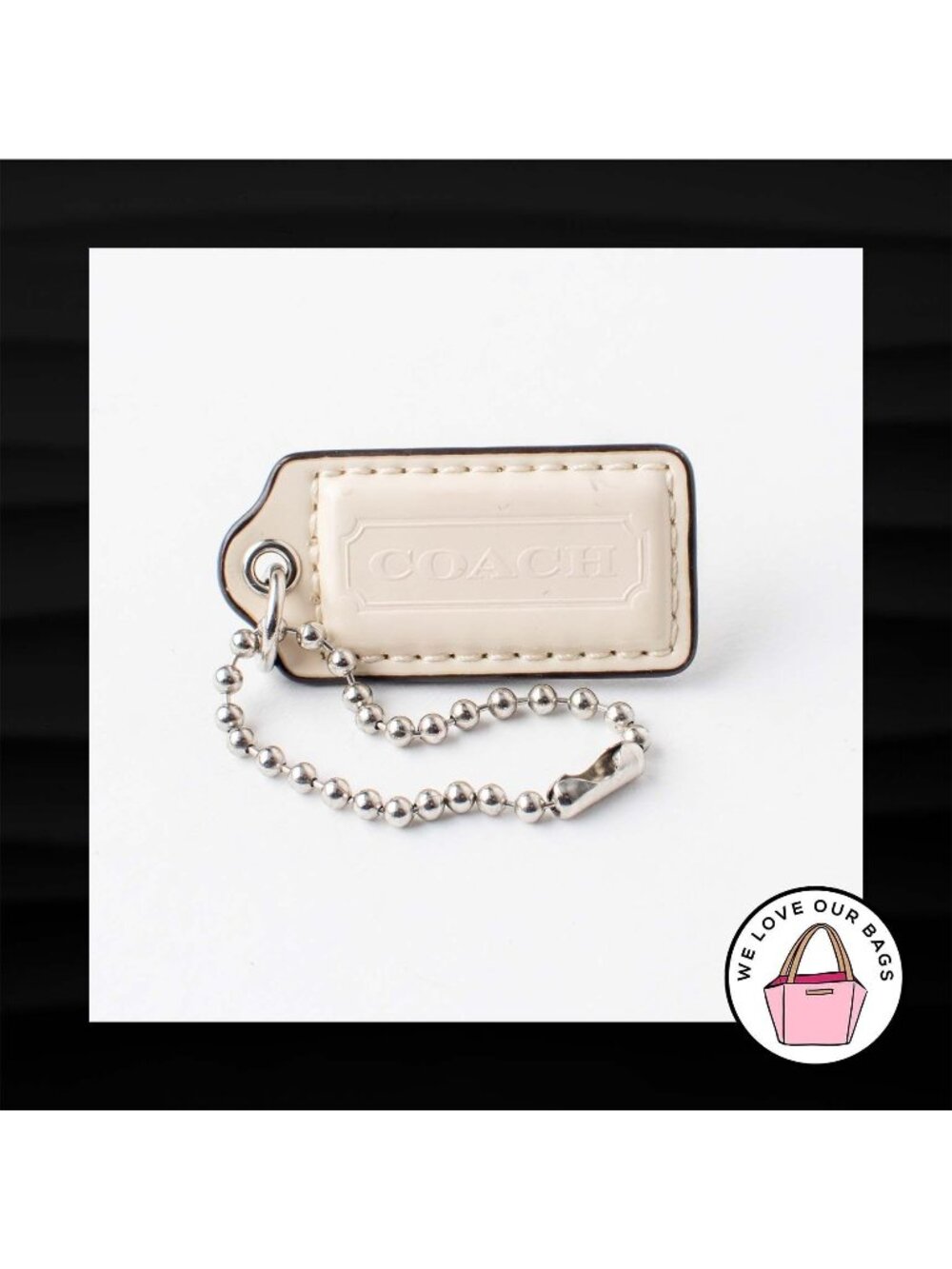2" Medium COACH WHITE IVORY PATENT LEATHER KEY FOB